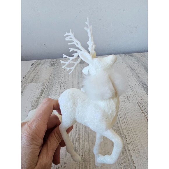 Vintage Macys holiday time reindeer fur glitter white ivory ornament Xmas tree - Picture 7 of 11
